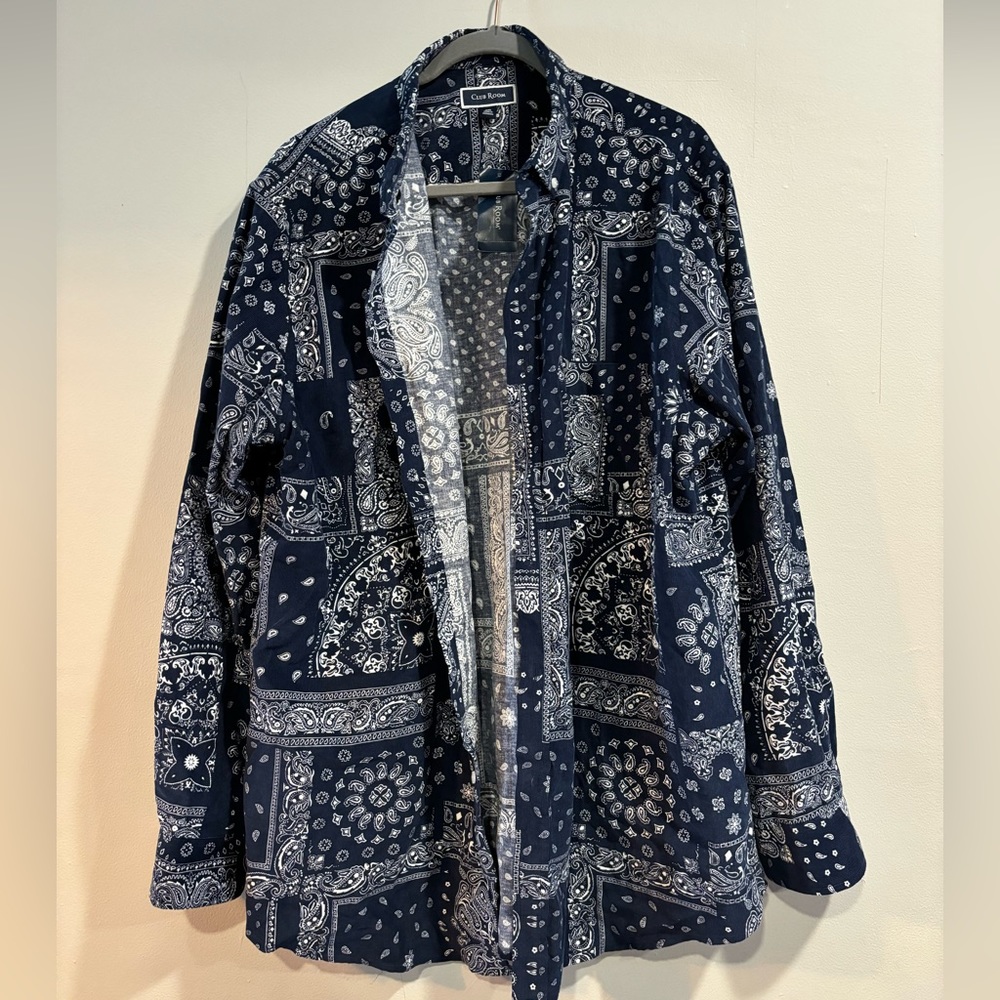 Club Room Navy and White Paisley Button Down Shirt